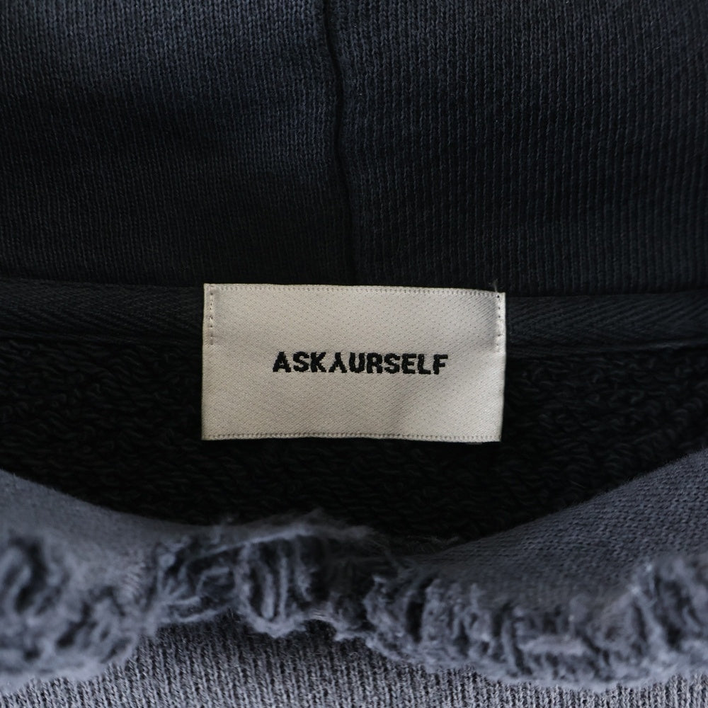 ASKYURSELF(アスクユアセルフ) Sweaters Banned Repaired Hoodie カットオフ加工 ロゴプルオーバーパーカー ダークグレー