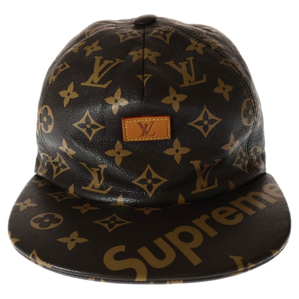 SUPREME(シュプリーム) 17AW× Louis Vuitton LV 5-Panel Hat ルイヴィトン LV5パネルキャップ 総柄ロゴ モノグラム 帽子 レザーストラップバックキャップ ブラウン MP1879