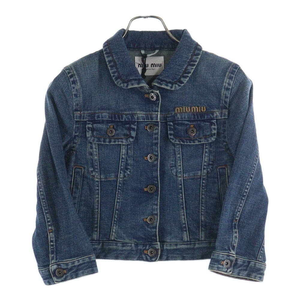 miumiu(ミュウミュウ) Cropped Stretch Denim Jacket ウォッシュドデニム加工 ロゴ刺繍 レディースジャケット ブルー GWB224