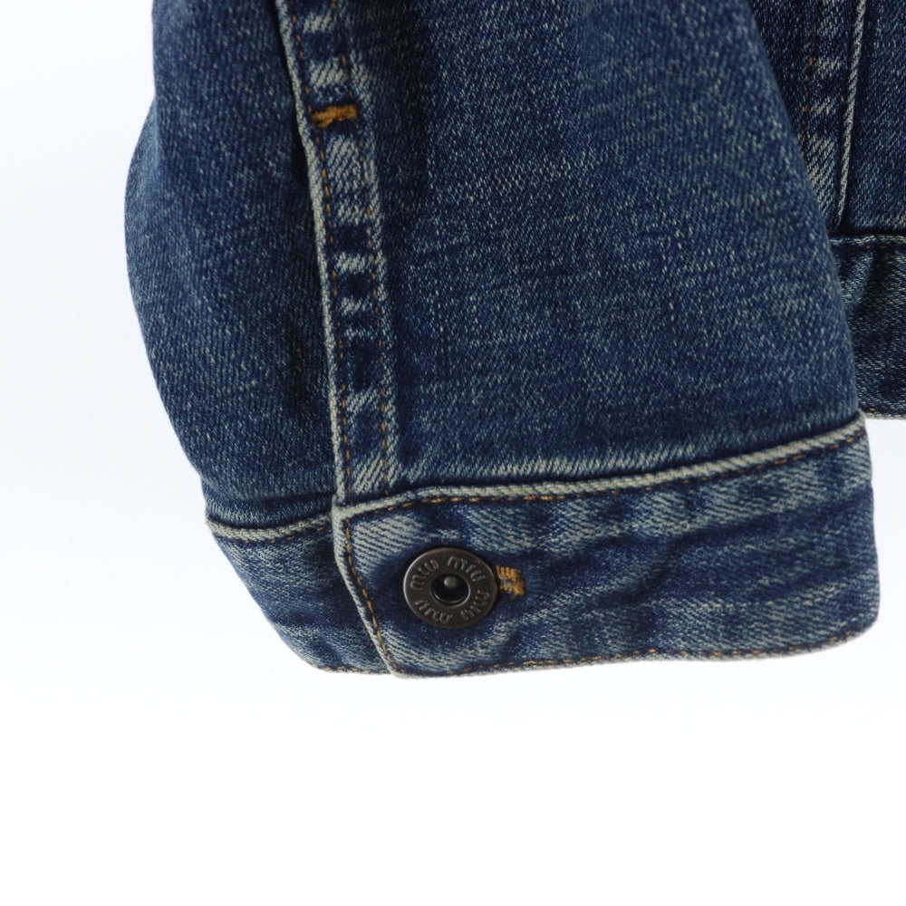 miumiu(ミュウミュウ) Cropped Stretch Denim Jacket ウォッシュドデニム加工 ロゴ刺繍 レディースジャケット ブルー GWB224