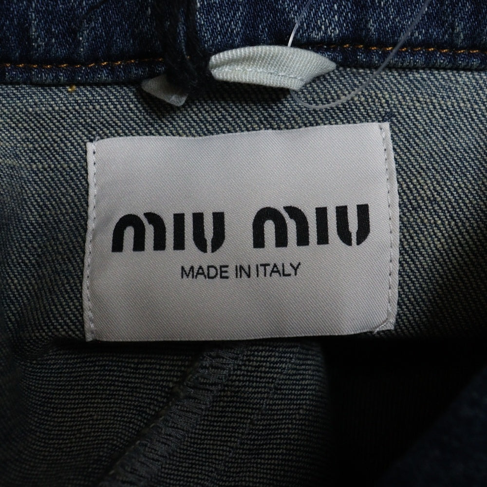 miumiu(ミュウミュウ) Cropped Stretch Denim Jacket ウォッシュドデニム加工 ロゴ刺繍 レディースジャケット ブルー GWB224