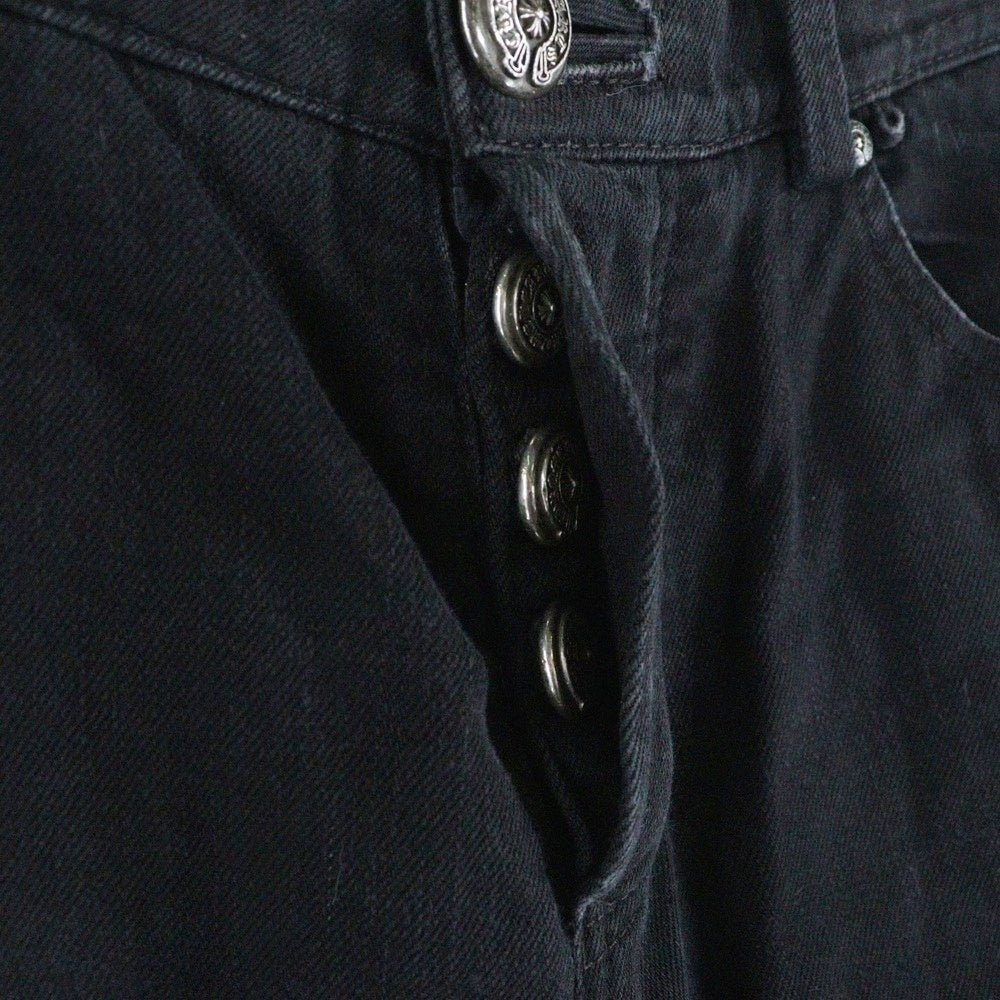 CHROME HEARTS(クロムハーツ) DNM PANTS CRS BTN 裾ジップフレアニーステッチデニムパンツ ブラック/シルバー