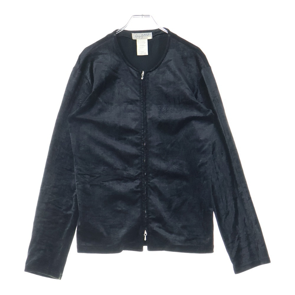 Yohji Yamamoto(ヨウジヤマモト) ノーカラー ベロアWジップジャケット ブラック レディース