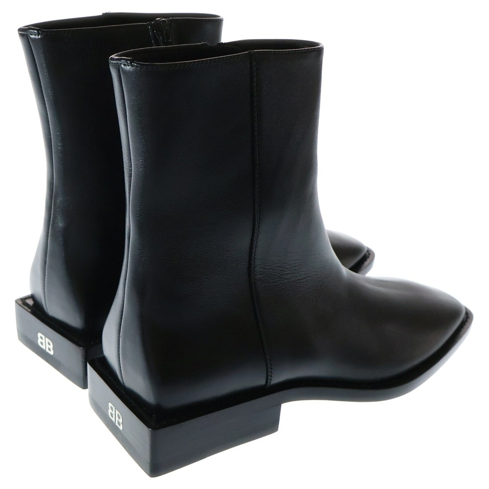 BALENCIAGA(バレンシアガ) BBロゴ スクエアトゥ サイドジップ アンクルブーツ カーフスキン ブラック 616349