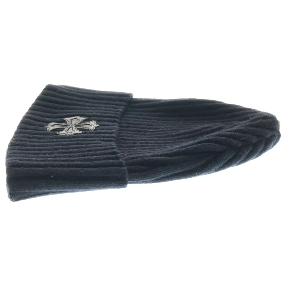 CHROME HEARTS(クロムハーツ) Cashmere Cross Leather Patch Beanie カシミヤ クロスパッチ ビーニー ニットキャップ ニット帽 レザークロスパッチ ホースシューボタン ブラック