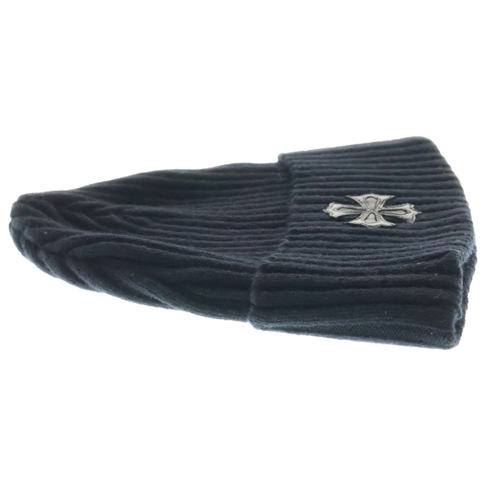 CHROME HEARTS(クロムハーツ) Cashmere Cross Leather Patch Beanie カシミヤ クロスパッチ ビーニー ニットキャップ ニット帽 レザークロスパッチ ホースシューボタン ブラック