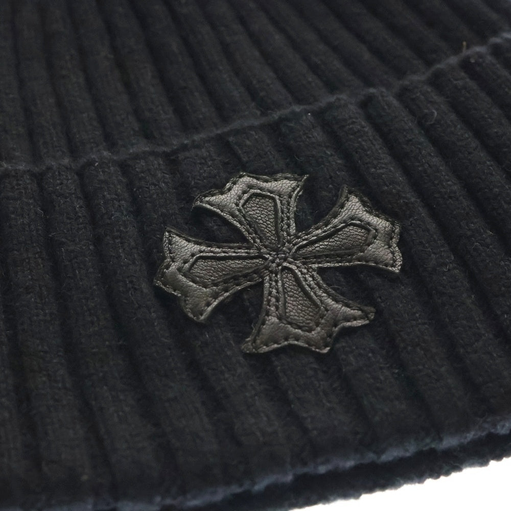 CHROME HEARTS(クロムハーツ) Cashmere Cross Leather Patch Beanie カシミヤ クロスパッチ ビーニー ニットキャップ ニット帽 レザークロスパッチ ホースシューボタン ブラック