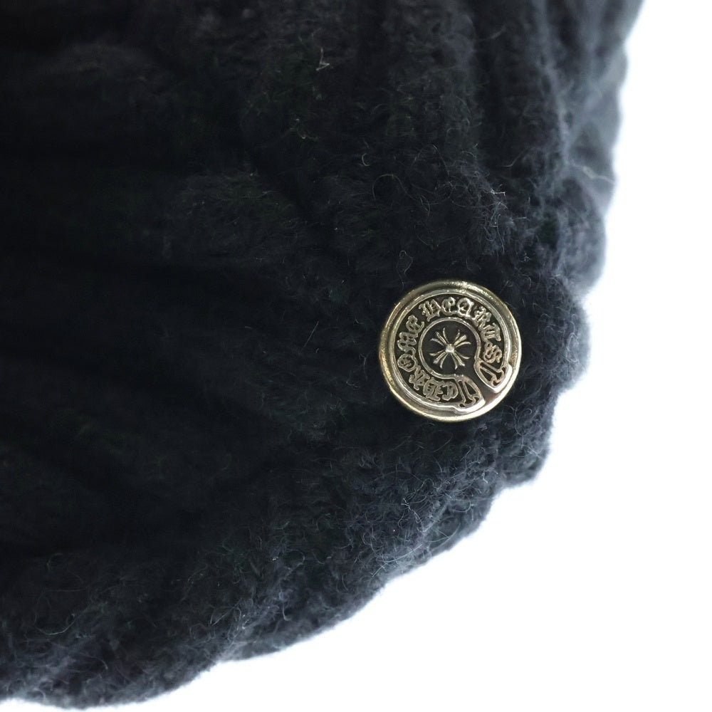 CHROME HEARTS(クロムハーツ) Cashmere Cross Leather Patch Beanie カシミヤ クロスパッチ ビーニー ニットキャップ ニット帽 レザークロスパッチ ホースシューボタン ブラック