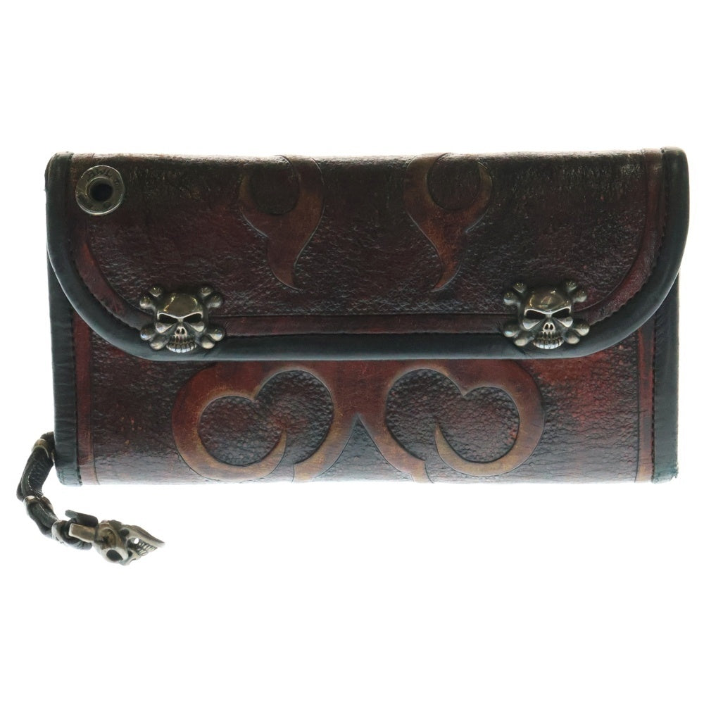 Bill Wall Leather/BWL(ビルウォールレザー) トライバルスカルボタン レザー ウォレット 長財布 レッド