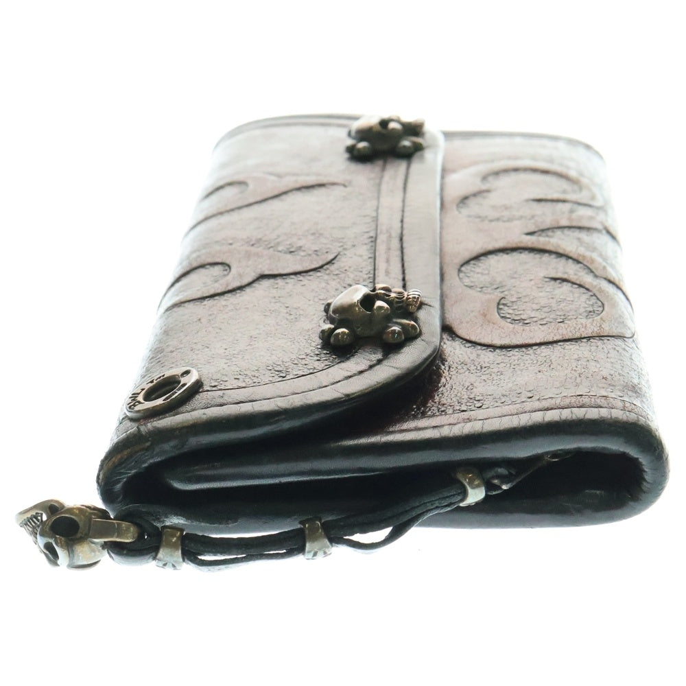 Bill Wall Leather/BWL(ビルウォールレザー) トライバルスカルボタン レザー ウォレット 長財布 レッド