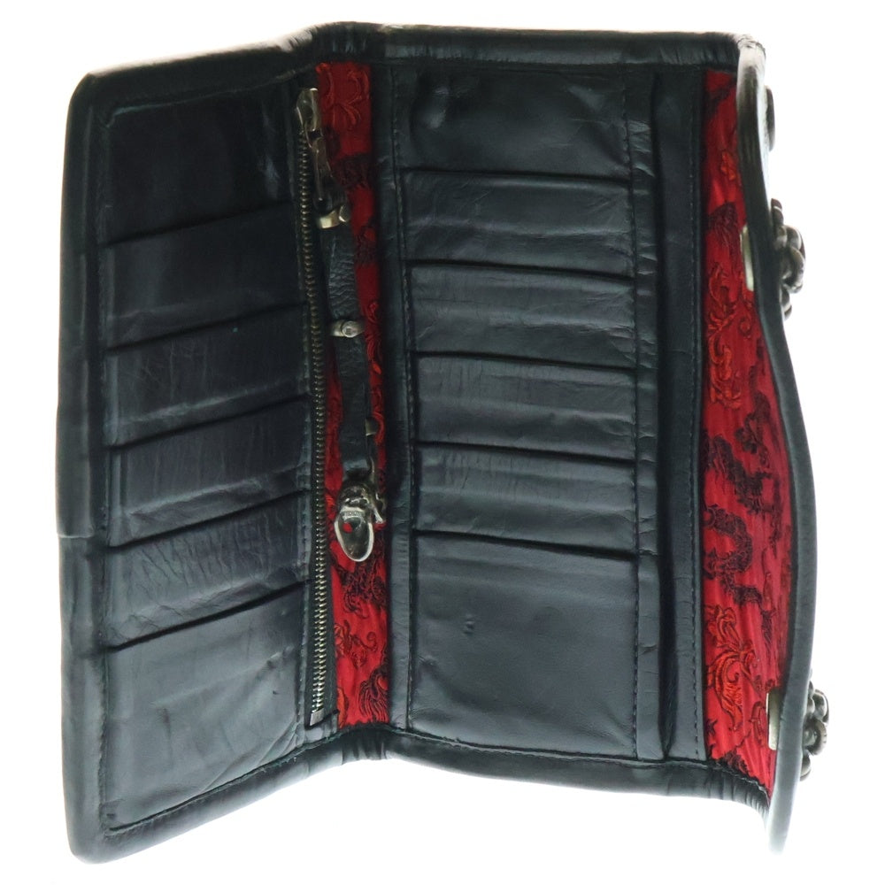 Bill Wall Leather/BWL(ビルウォールレザー) トライバルスカルボタン レザー ウォレット 長財布 レッド