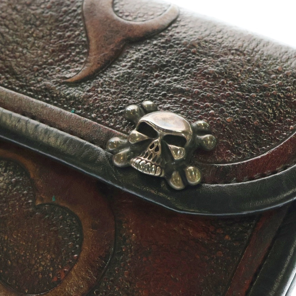 Bill Wall Leather/BWL(ビルウォールレザー) トライバルスカルボタン レザー ウォレット 長財布 レッド