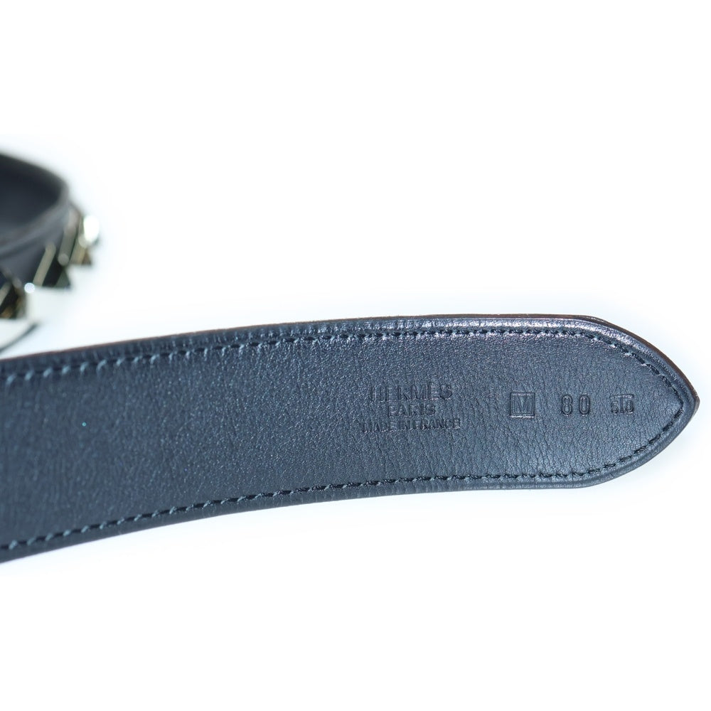 HERMES(エルメス) エトリヴィエール メドール □M刻印 スクエアバックル スタッズ レザー ベルト ブラック