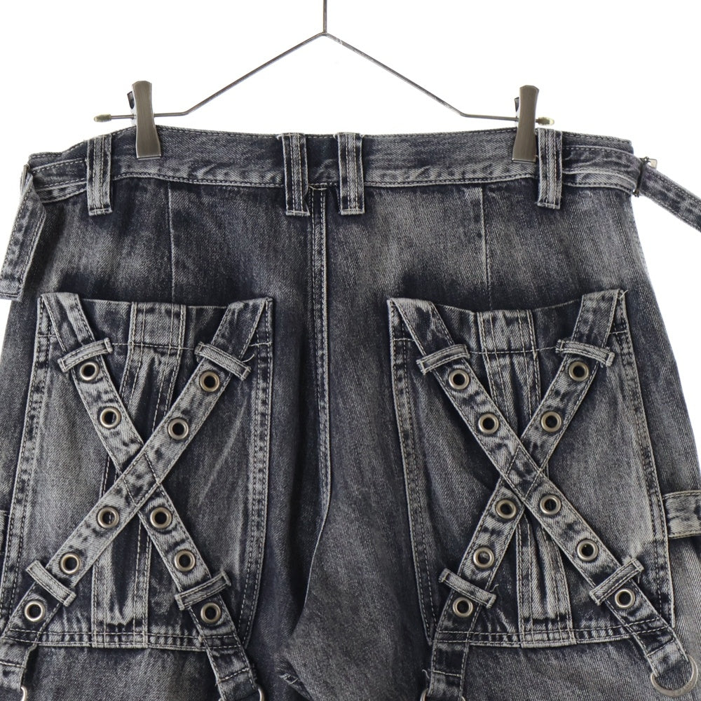 TRIPP NYC(トリップエヌワイシー) X STRAP PANT ストラップ ボンテージ ジップデニム ワイドパンツ グレー JM7144MB