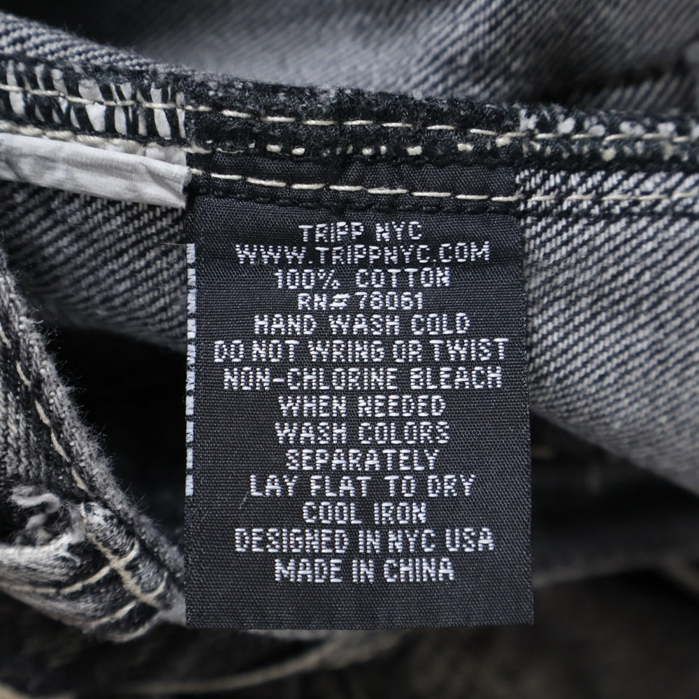 TRIPP NYC(トリップエヌワイシー) X STRAP PANT ストラップ ボンテージ ジップデニム ワイドパンツ グレー JM7144MB