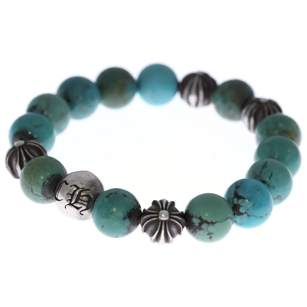 CHROME HEARTS(クロムハーツ) 12mm BEAD ターコイズビーズ クロスボールブレスレット シルバー/ターコイズ