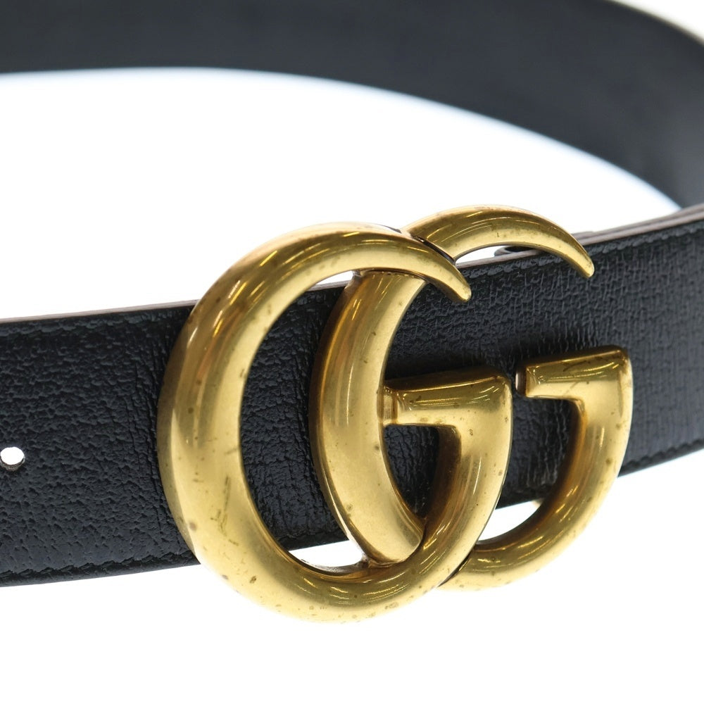 GUCCI(グッチ) GGマーモント ロゴ バックル レザーベルト ブラック/ゴールド 406831