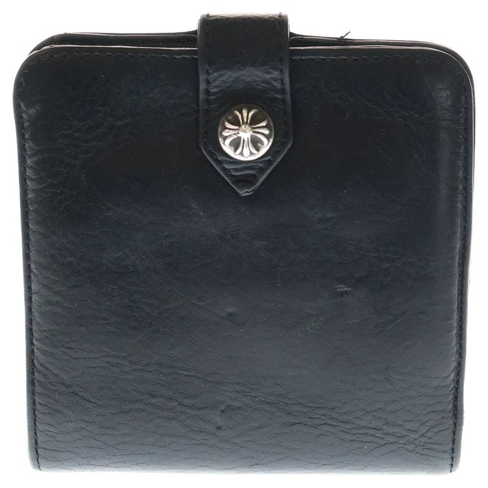 CHROME HEARTS(クロムハーツ) SQ BTN BILL スクエアボタンビル フラップボタン レザーウォレット 2つ折り財布 ブラック