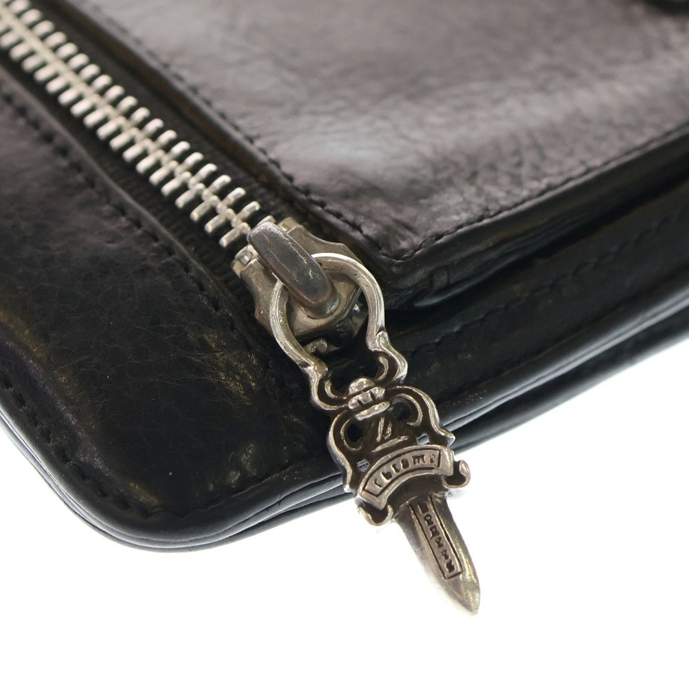 CHROME HEARTS(クロムハーツ) SQ BTN BILL スクエアボタンビル フラップボタン レザーウォレット 2つ折り財布 ブラック