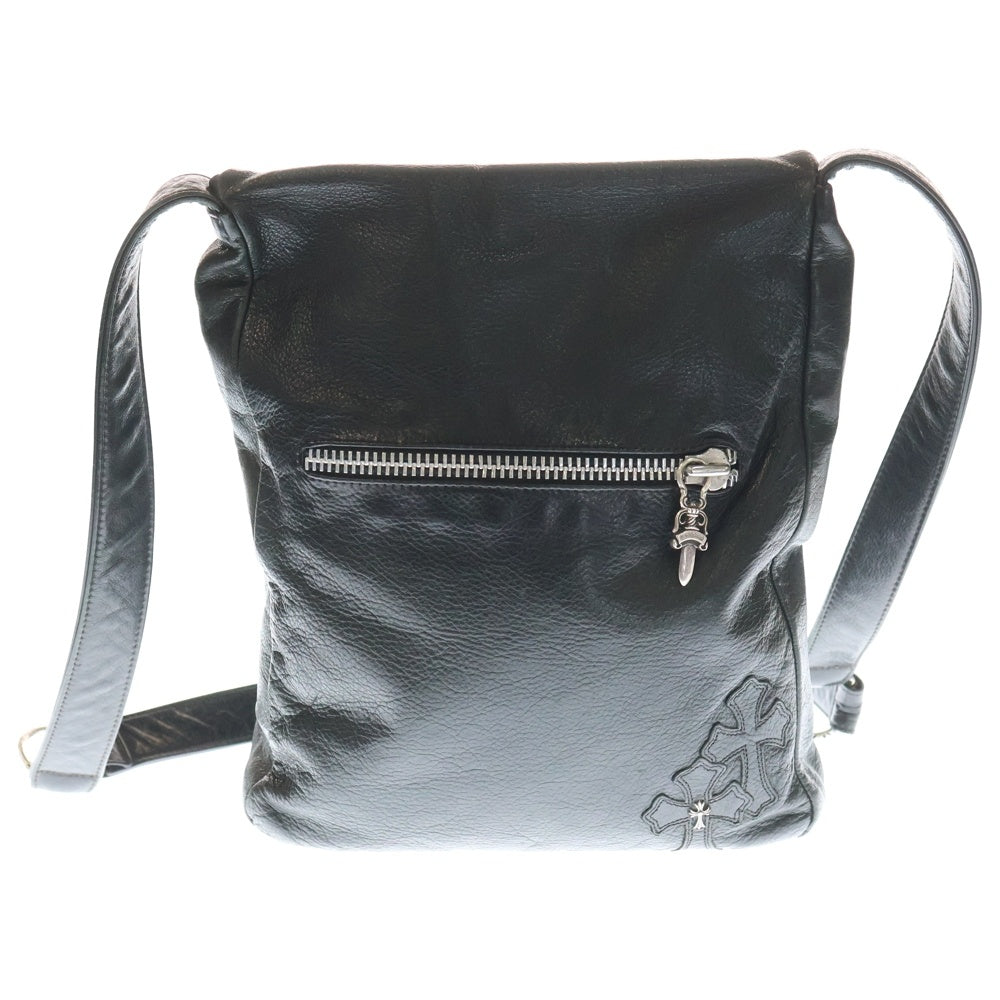 CHROME HEARTS(クロムハーツ) ZIP TOP ジップトップ クロスパッチ レザーショルダーバッグ ブラック