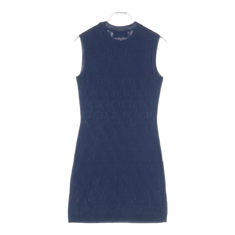 FENDI(フェンディ) FFロゴ ズッカ柄 ニット ノースリーブワンピース ネイビー レディース
