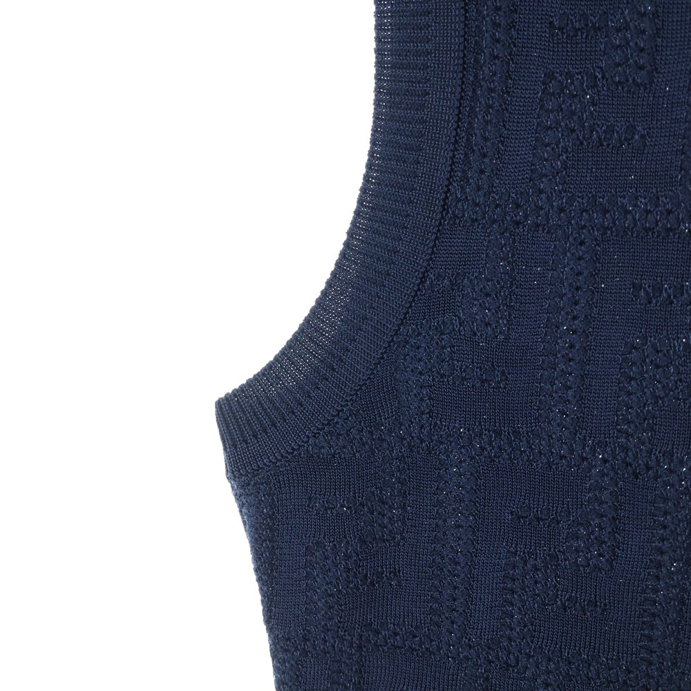 FENDI(フェンディ) FFロゴ ズッカ柄 ニット ノースリーブワンピース ネイビー レディース