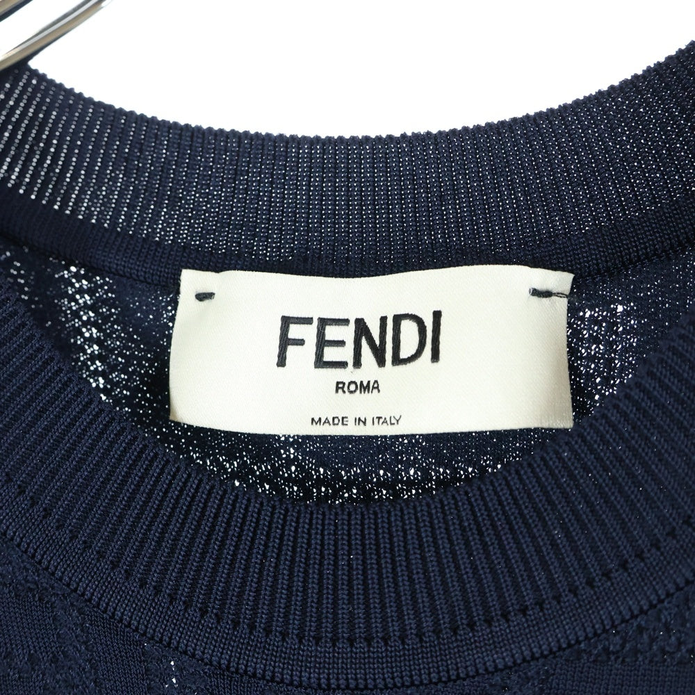 FENDI(フェンディ) FFロゴ ズッカ柄 ニット ノースリーブワンピース ネイビー レディース