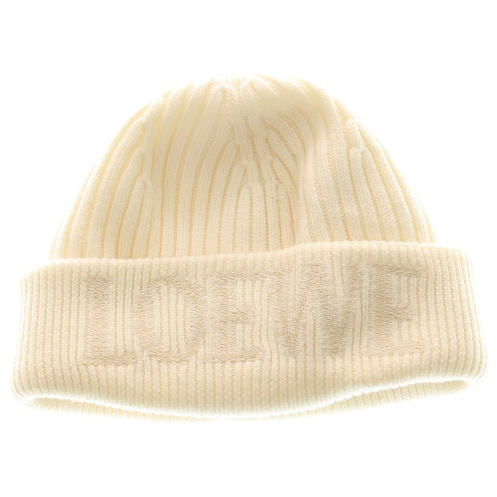 LOEWE(ロエベ) F540257X23 リブ編みウールニット帽子 ニットキャップ ホワイト