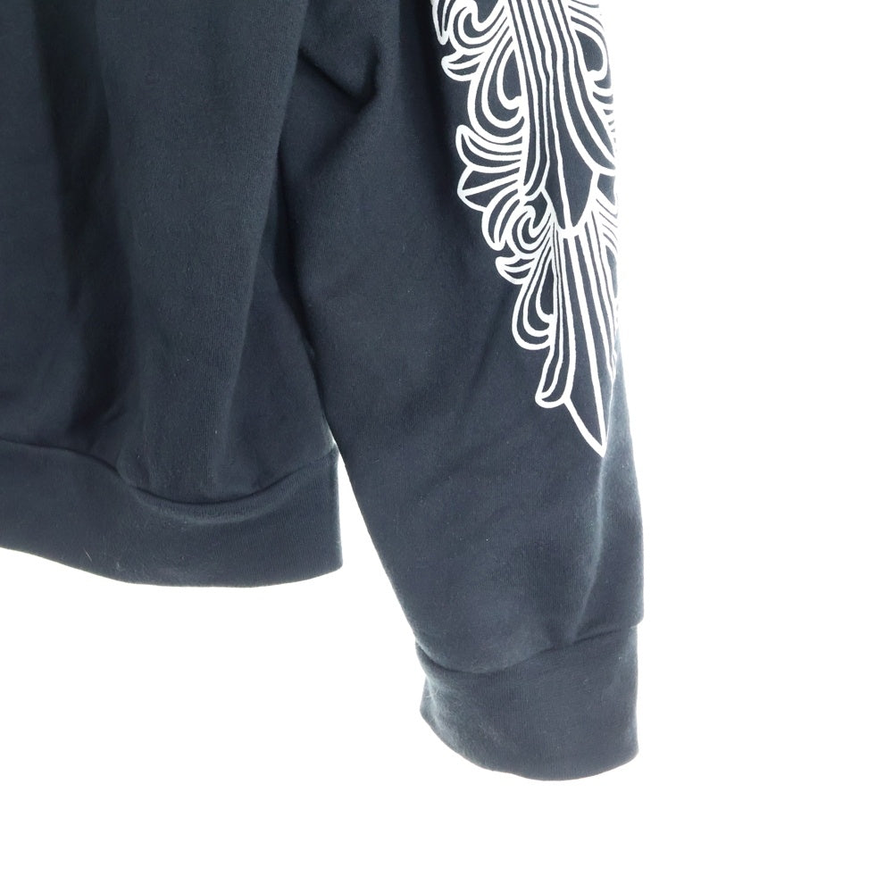 CHROME HEARTS(クロムハーツ) SWTSHRT PLVR 袖フローラルバックホースシュープリントプルオーバーパーカー ブラック/ホワイト
