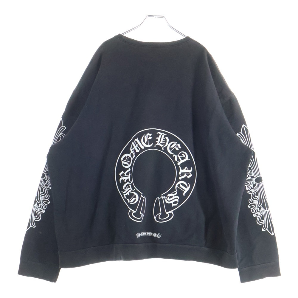 CHROME HEARTS(クロムハーツ) Horseshoe Crewneck Sweatshirt ホースシュープリント 袖フローラル クルーネックスウェットトレーナー ブラック