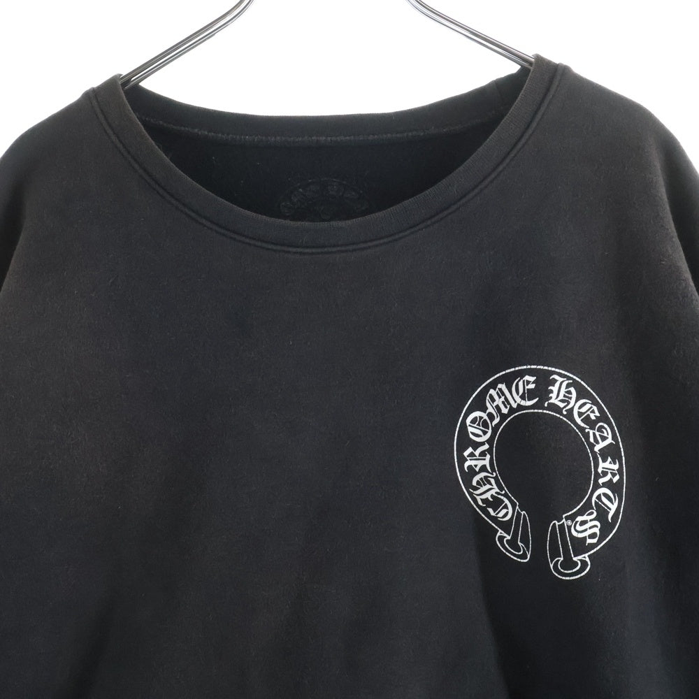 CHROME HEARTS(クロムハーツ) Horseshoe Crewneck Sweatshirt ホースシュープリント 袖フローラル クルーネックスウェットトレーナー ブラック