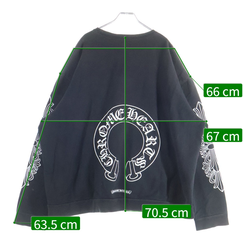 CHROME HEARTS(クロムハーツ) Horseshoe Crewneck Sweatshirt ホースシュープリント 袖フローラル クルーネックスウェットトレーナー ブラック