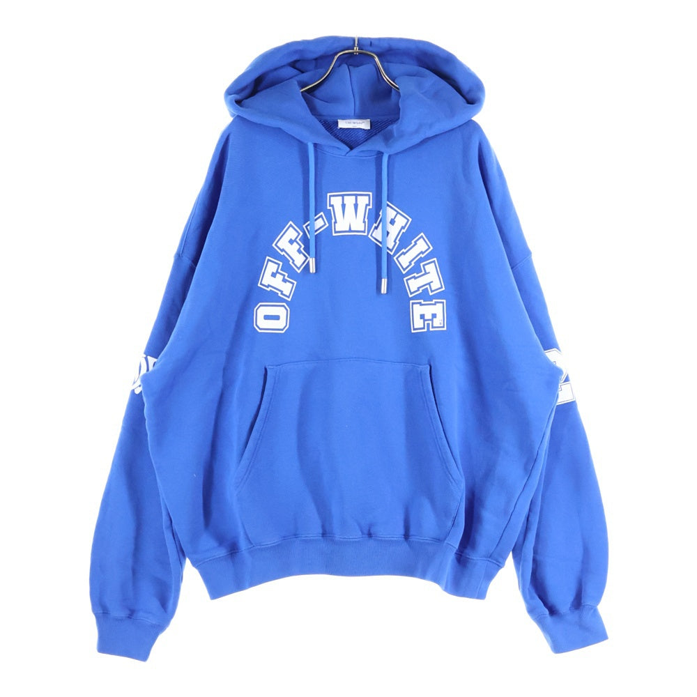 OFF-WHITE(オフホワイト) 24SS FELPA HOODIE FOOTBALL フロントロゴプリント フットボール スウェット プルオーバーパーカー ブルー OMBB118S24FLE005