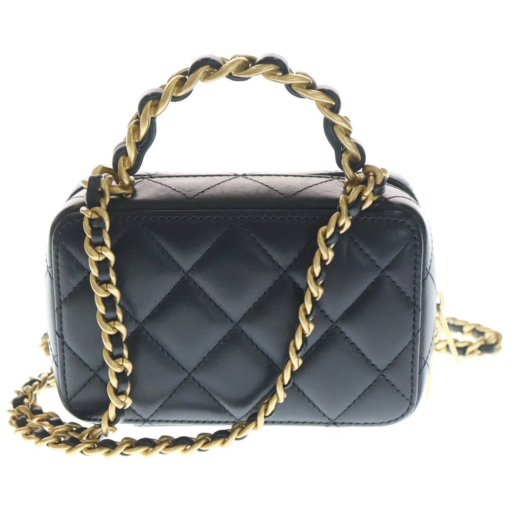 CHANEL(シャネル) マトラッセ ココマーク ラムスキン ハンドバッグ バニティバッグ ミニ チェーンショルダー ブラック/ゴールド レディース