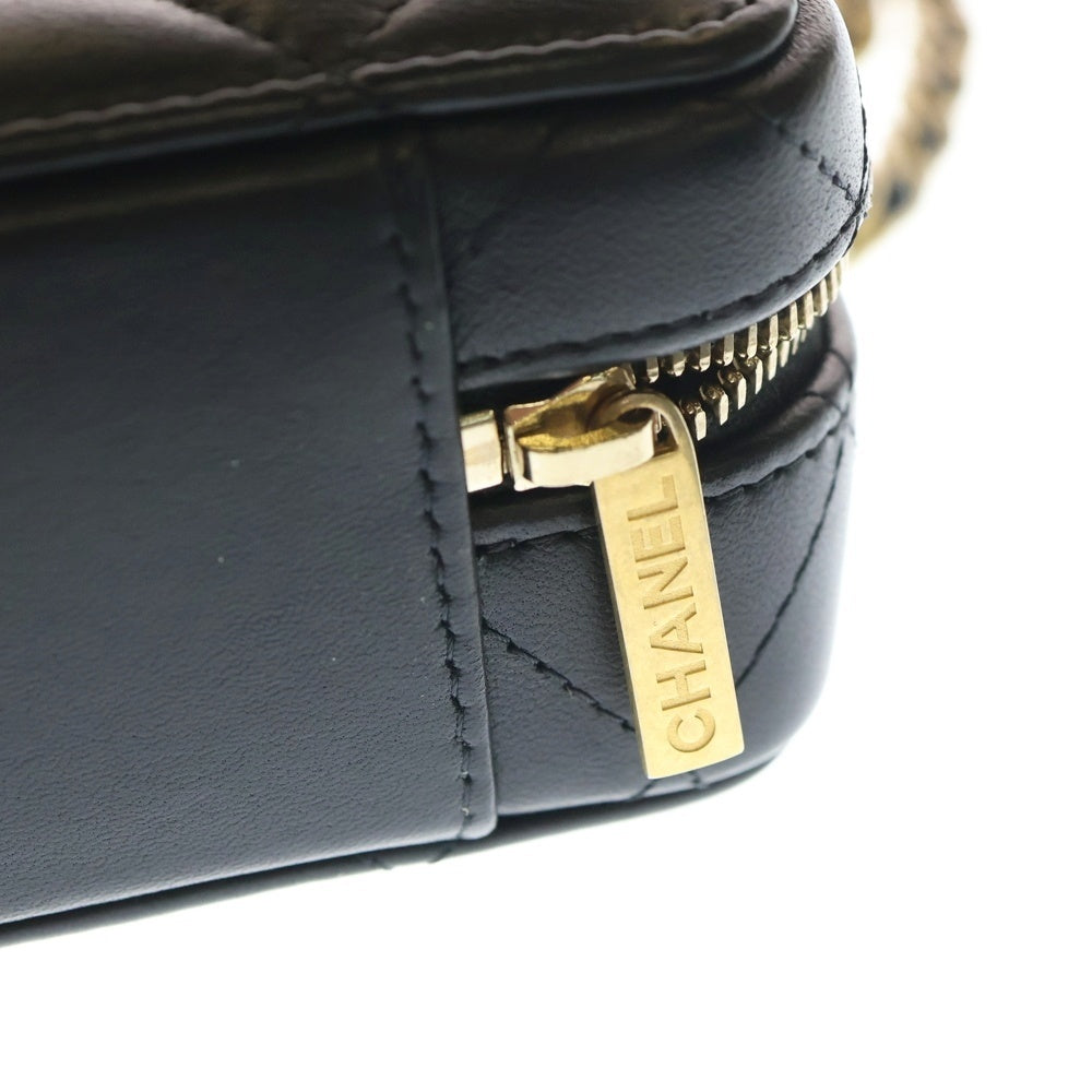 CHANEL(シャネル) マトラッセ ココマーク ラムスキン ハンドバッグ バニティバッグ ミニ チェーンショルダー ブラック/ゴールド レディース