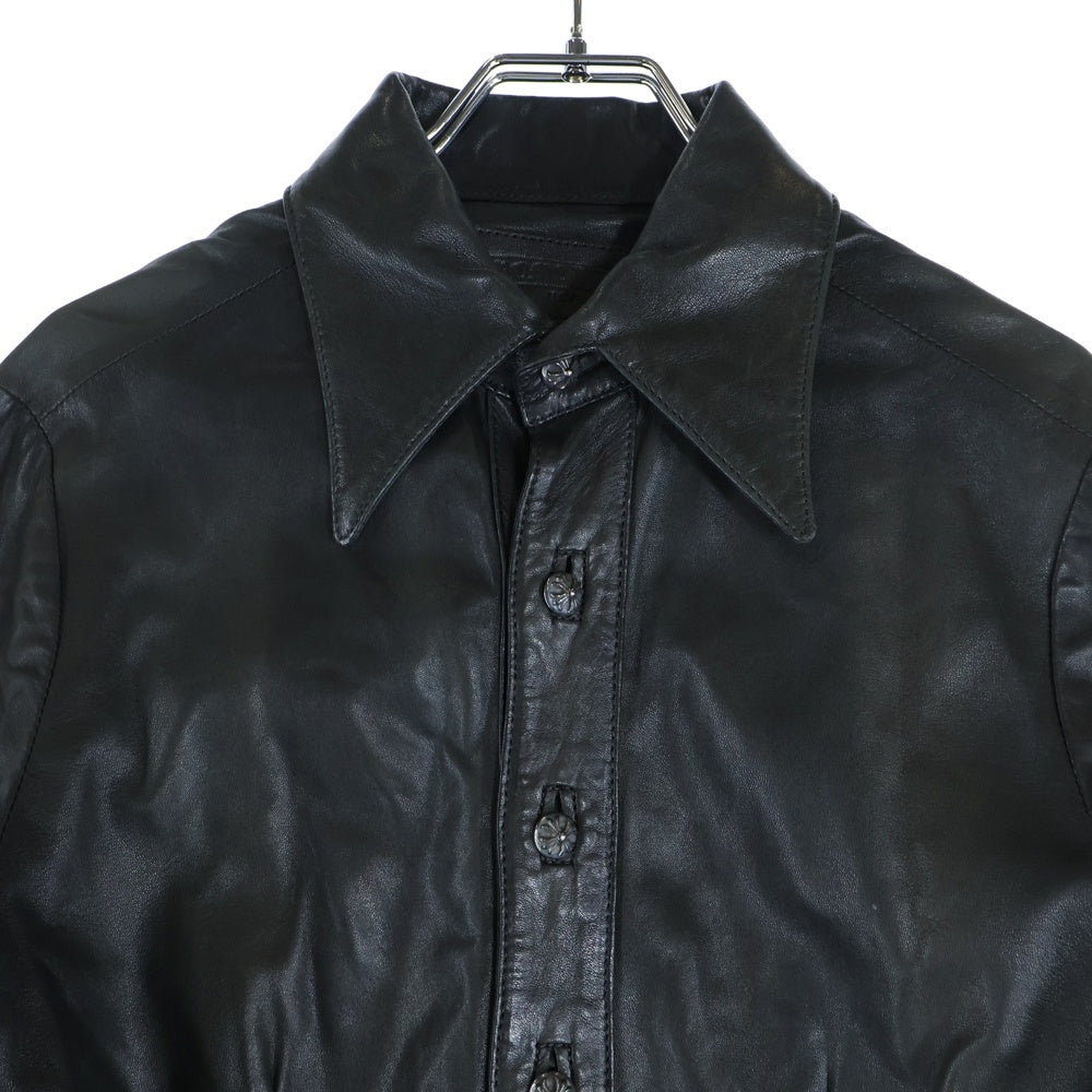 CHROME HEARTS(クロムハーツ) クロスボールボタン レザーロングコート ジャケット ブラック