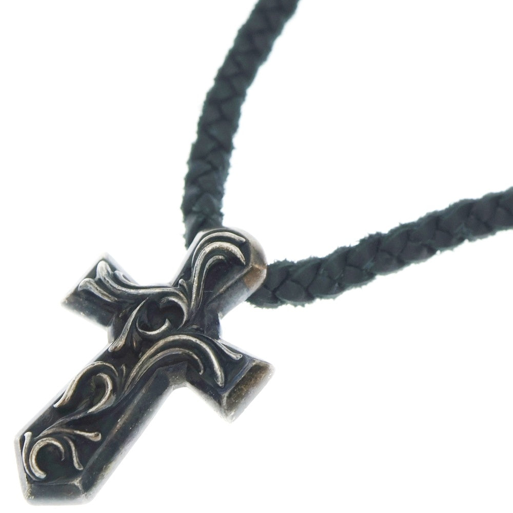 CHROME HEARTS クロムハーツ VULCAN CROSS LG LB ラージバルカンクロス Wレザーブレイド ネックレス シルバー CHROME HEARTS(クロムハーツ) VULCAN CROSS LG LB ラージバルカン