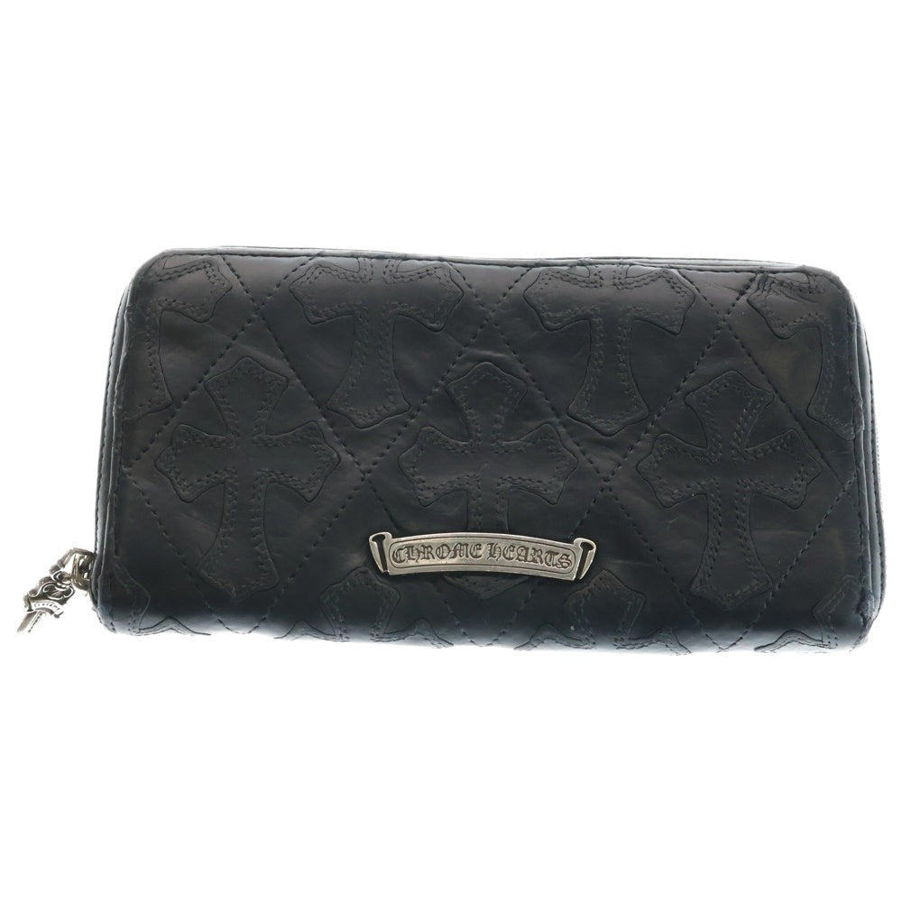 CHROME HEARTS(クロムハーツ) REC F ZIP QUILTED セメタリークロスキルティングレザーウォレット財布 ブラック