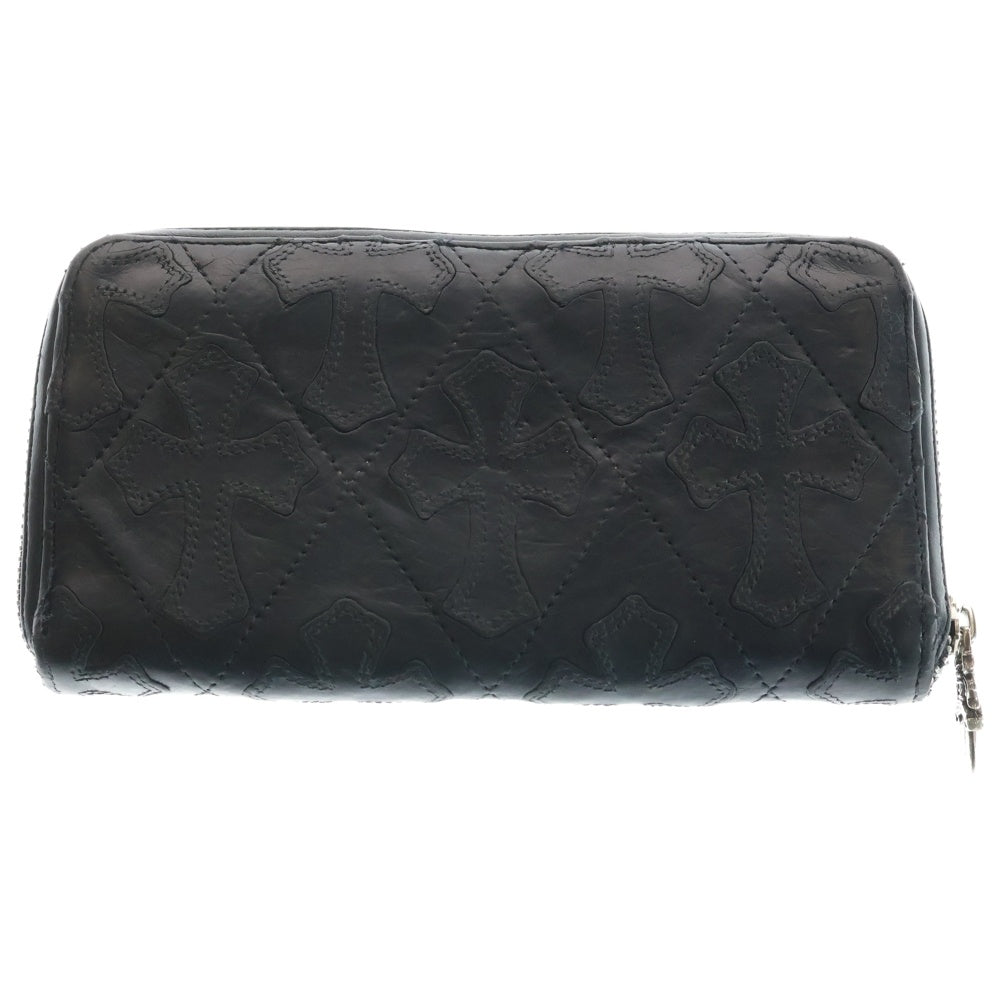 CHROME HEARTS(クロムハーツ) REC F ZIP QUILTED セメタリークロスキルティングレザーウォレット財布 ブラック