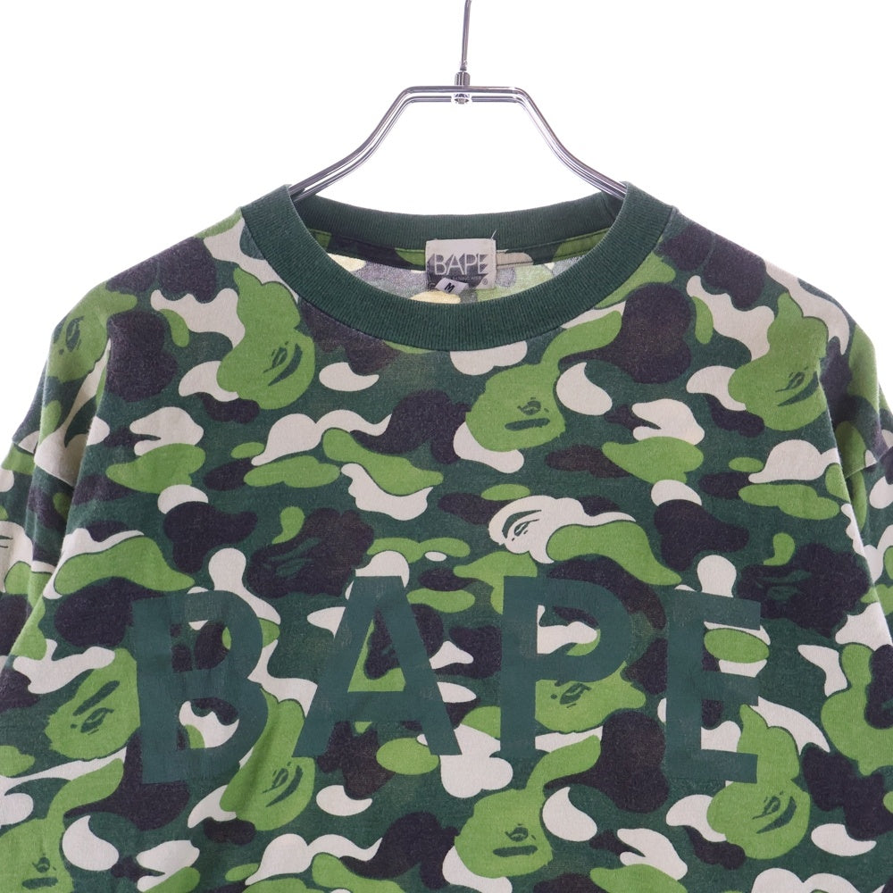 A BATHING APE(アベイシングエイプ) BAPE CAMO BAPEロゴ サルカモ柄長袖Tシャツ カットソー グリーン