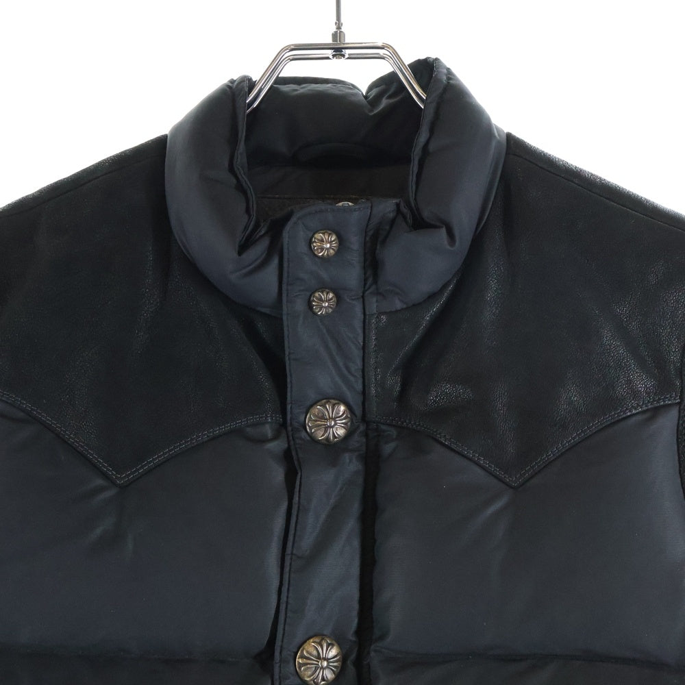 CHROME HEARTS(クロムハーツ) PUFFY WSTRN パフィウエスタン フレアニーレザーヨーク CHクロスボタン ダガージップ ダウンベスト ジャケット ブラック