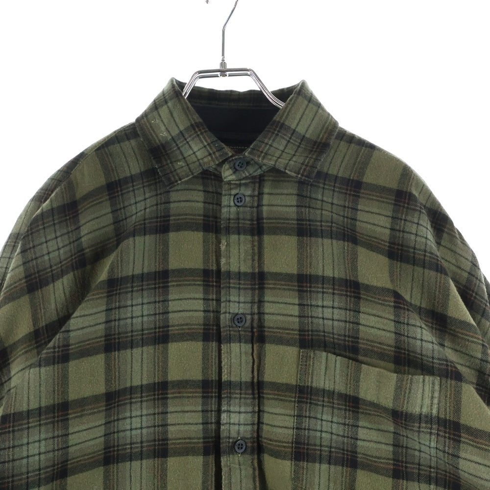BALENCIAGA(バレンシアガ) 24AW PARIS LIBERTY L/S LAYERED SHIRT 794656 TQM20 パリリバティー レイヤード ドッキング ヴィンテージ チェック柄長袖シャツ カーキ/ブラック