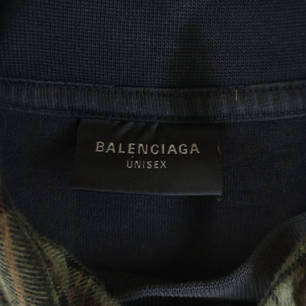 BALENCIAGA(バレンシアガ) 24AW PARIS LIBERTY L/S LAYERED SHIRT 794656 TQM20 パリリバティー レイヤード ドッキング ヴィンテージ チェック柄長袖シャツ カーキ/ブラック