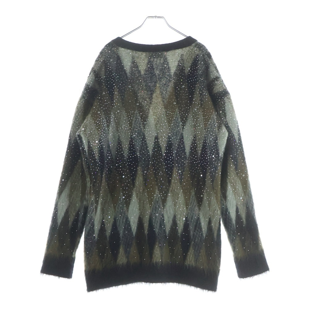 CELINE(セリーヌ) 22AW 2AA48606S ストーン装飾アーガイルモヘア混カーディガン カーキ