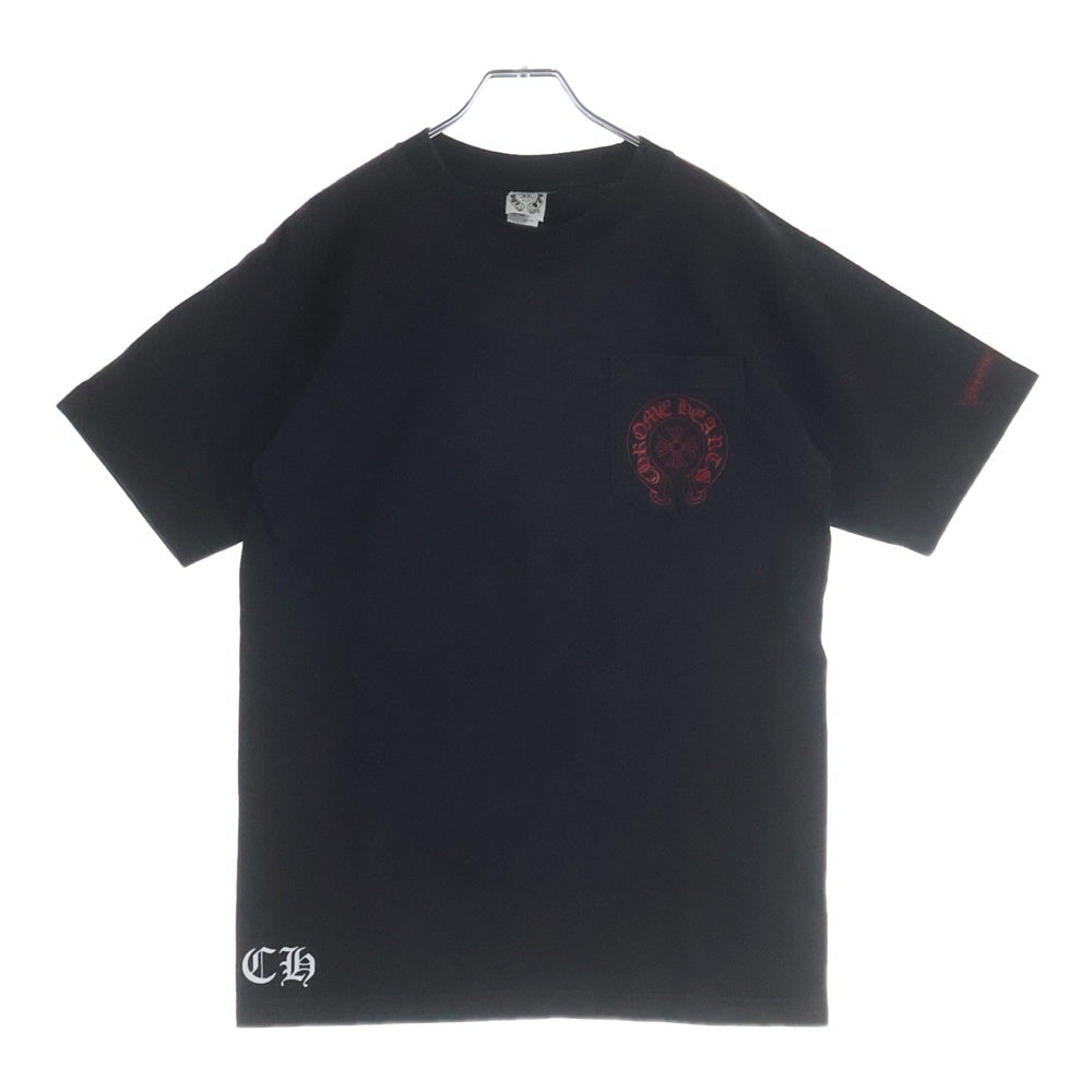 CHROME HEARTS(クロムハーツ) OLD OLD バックホースシュー 胸ポケット 半袖Tシャツ カットソー ブラック/レッド