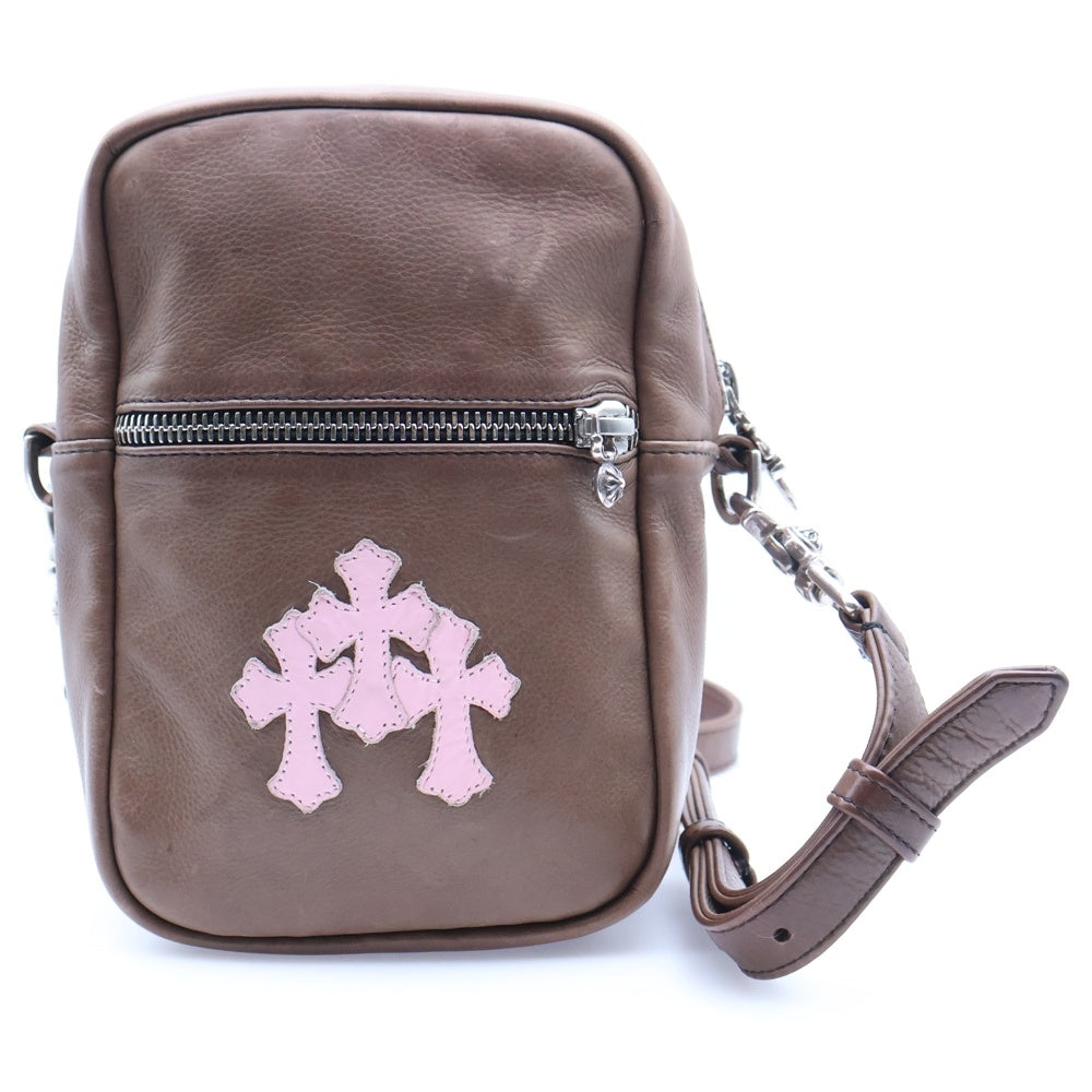 CHROME HEARTS(クロムハーツ) TAKA MINI LTHR タカミニ セメタリークロス クロスパッチ レザーショルダーバッグ ブラウン/ピンク レディース