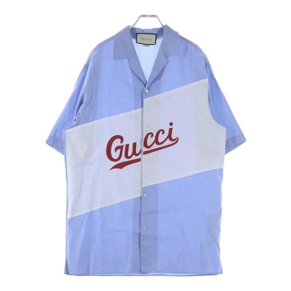 GUCCI(グッチ) ロゴスクリプト オーバーサイズボウリング半袖シャツ ブルー 619033 ZAEN3