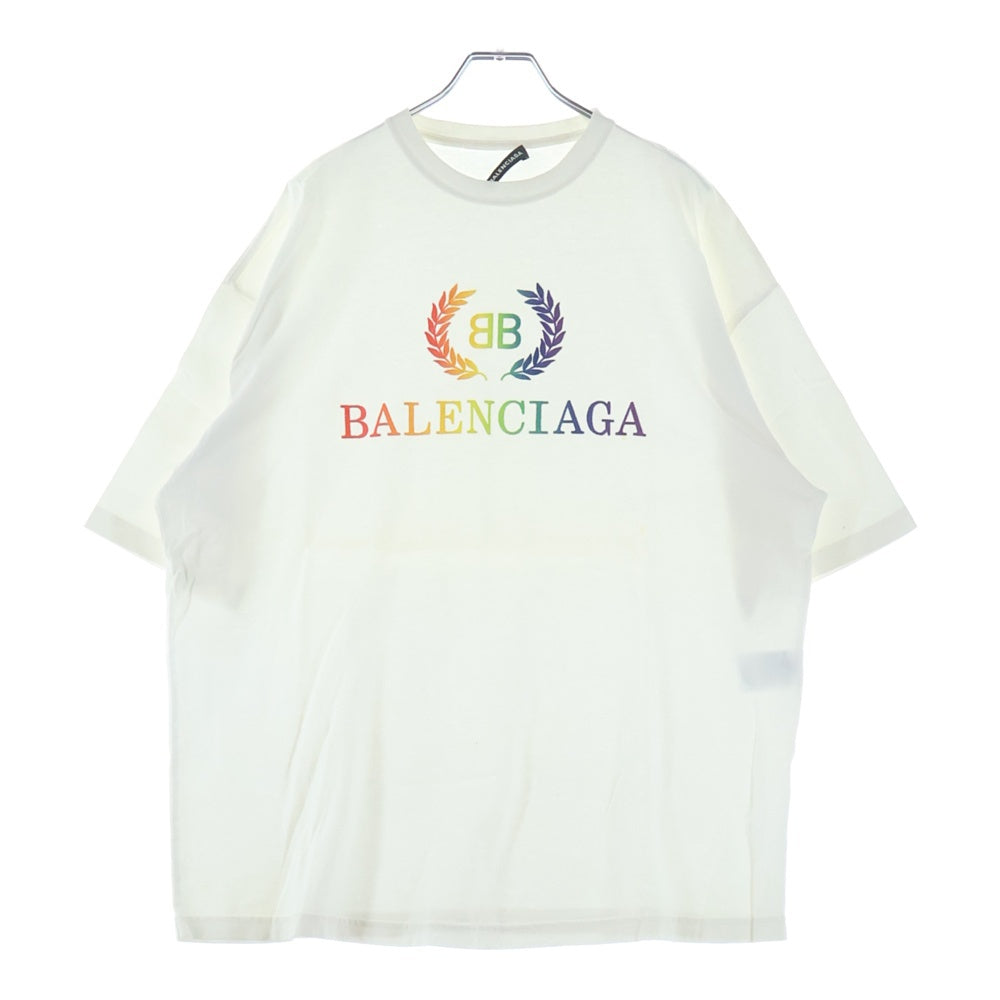 BALENCIAGA(バレンシアガ) 19SS BBレインボーロゴ刺繍Tシャツ カットソー ホワイト 570805 TEV53
