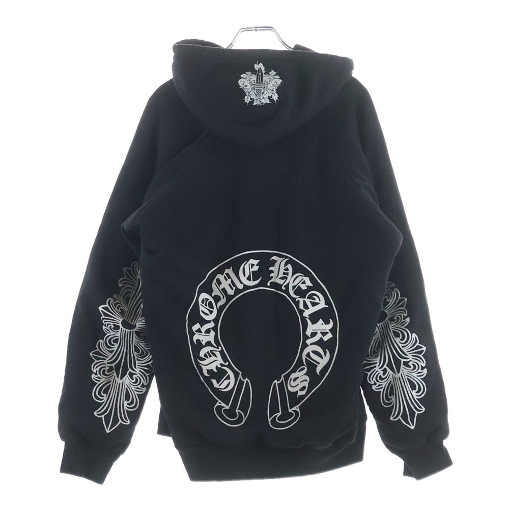 CHROME HEARTS(クロムハーツ) OLD THRML HD PLVR 裏地サーマル 袖フローラルプリントバックホースシューパーカー ブラック