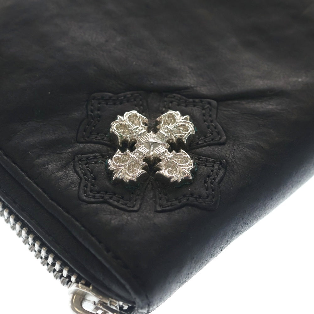 CHROME HEARTS(クロムハーツ) REC F ZIP ホワイトロジウム フィリグリープラスラウンドジップレザー財布 ブラック